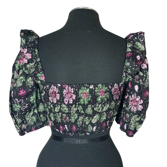 Zara – Floral Puff Sleeve Square Neck Cotton Blend Crop Top - Extra Small XS - Picture 7 of 9